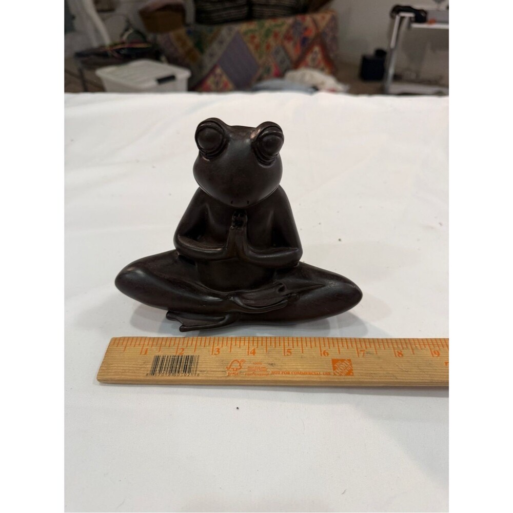 Meditating Frog Sculpture - Brown Home Art Accent - Picture 3 of 4